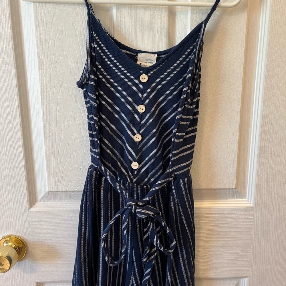 Striped Navy Blue Button-Down Romper